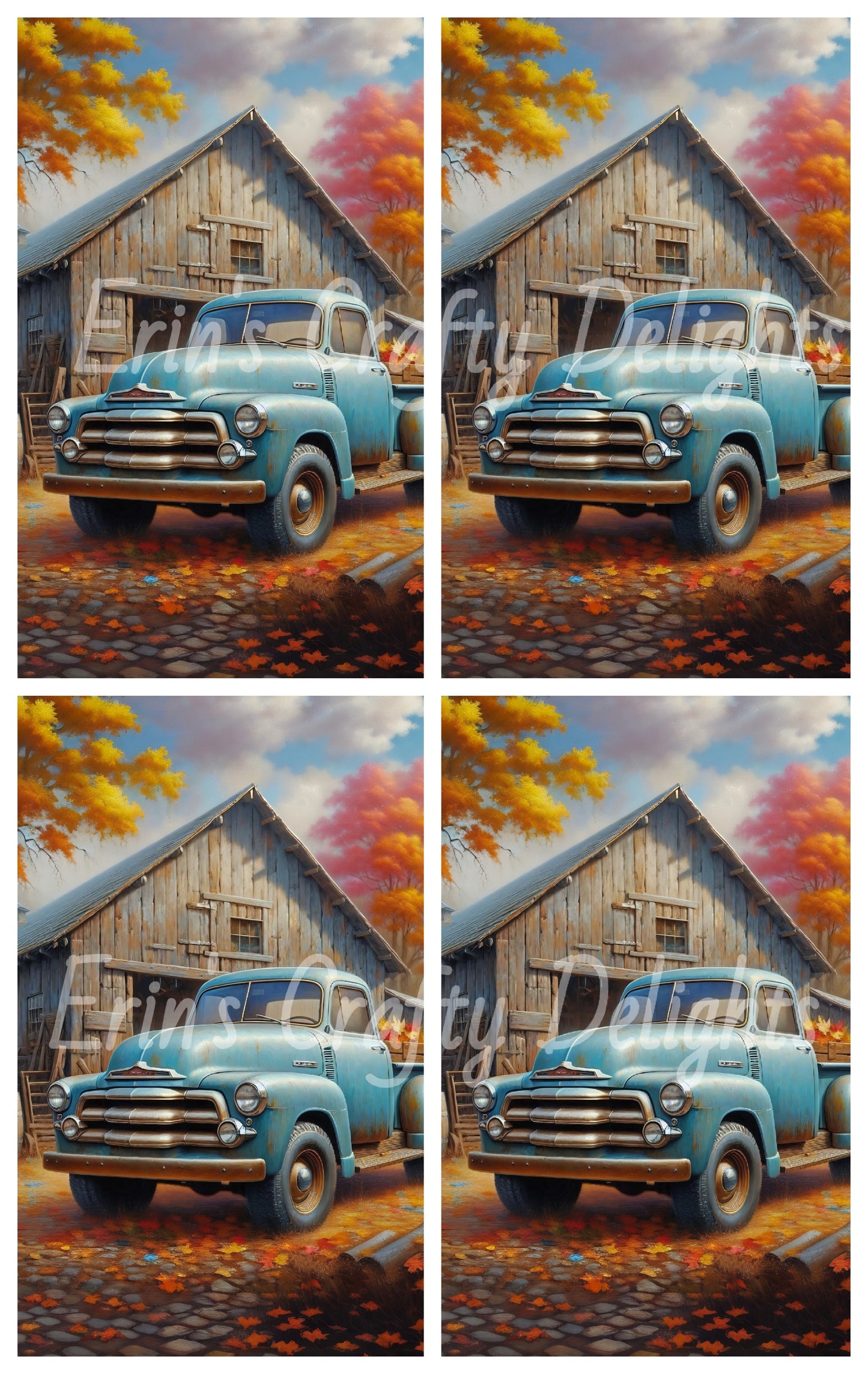 1 Autumn Blue Truck and Barn