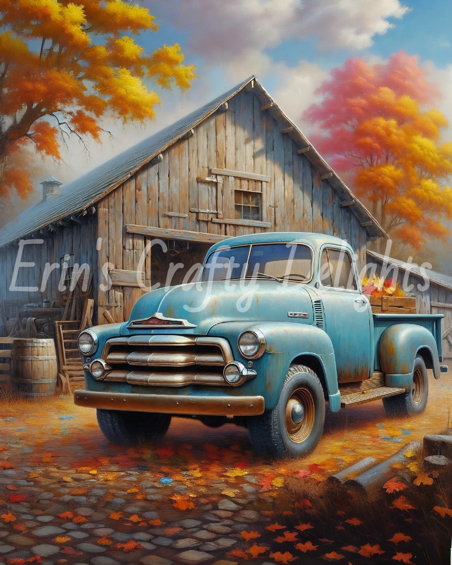 1 Autumn Blue Truck and Barn