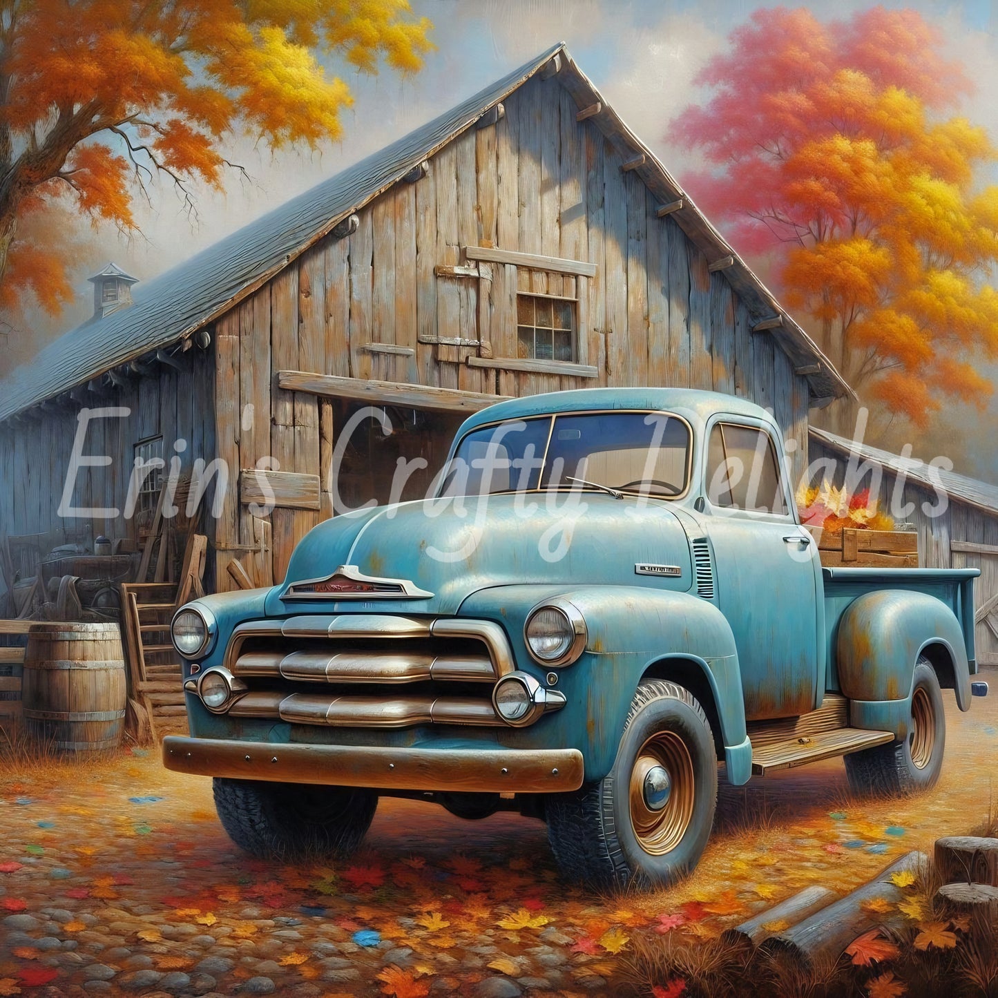 1 Autumn Blue Truck and Barn