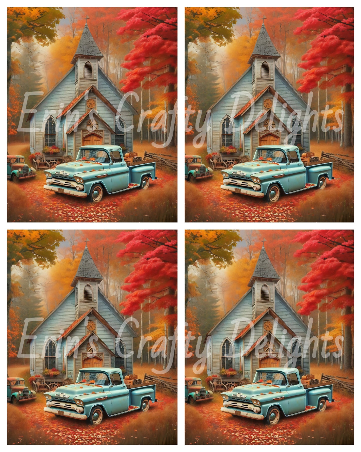 1 Autumn Blue Truck and Church