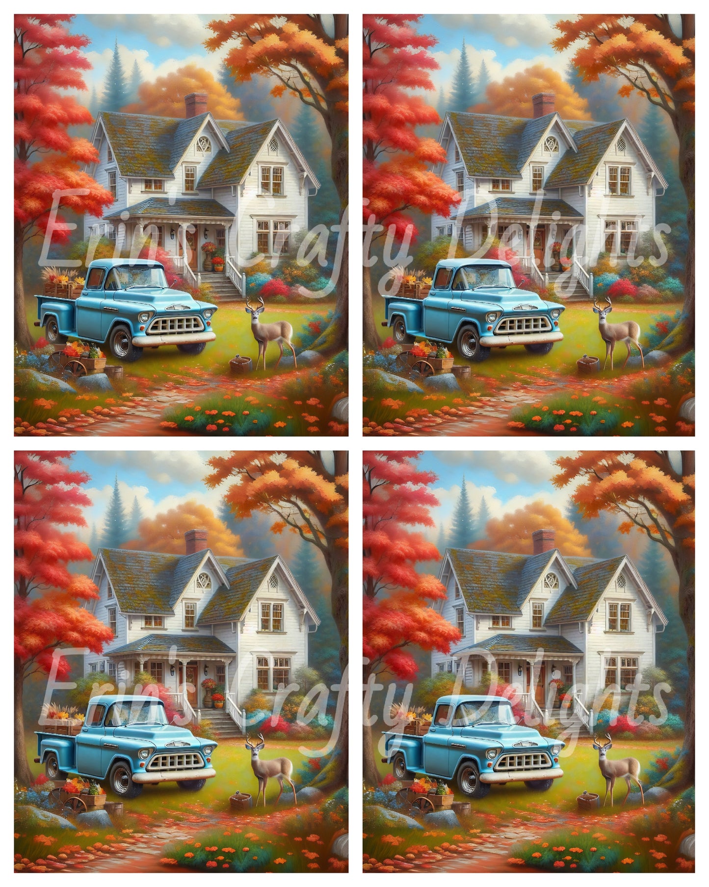 1 Autumn Blue Truck and Farmhouse