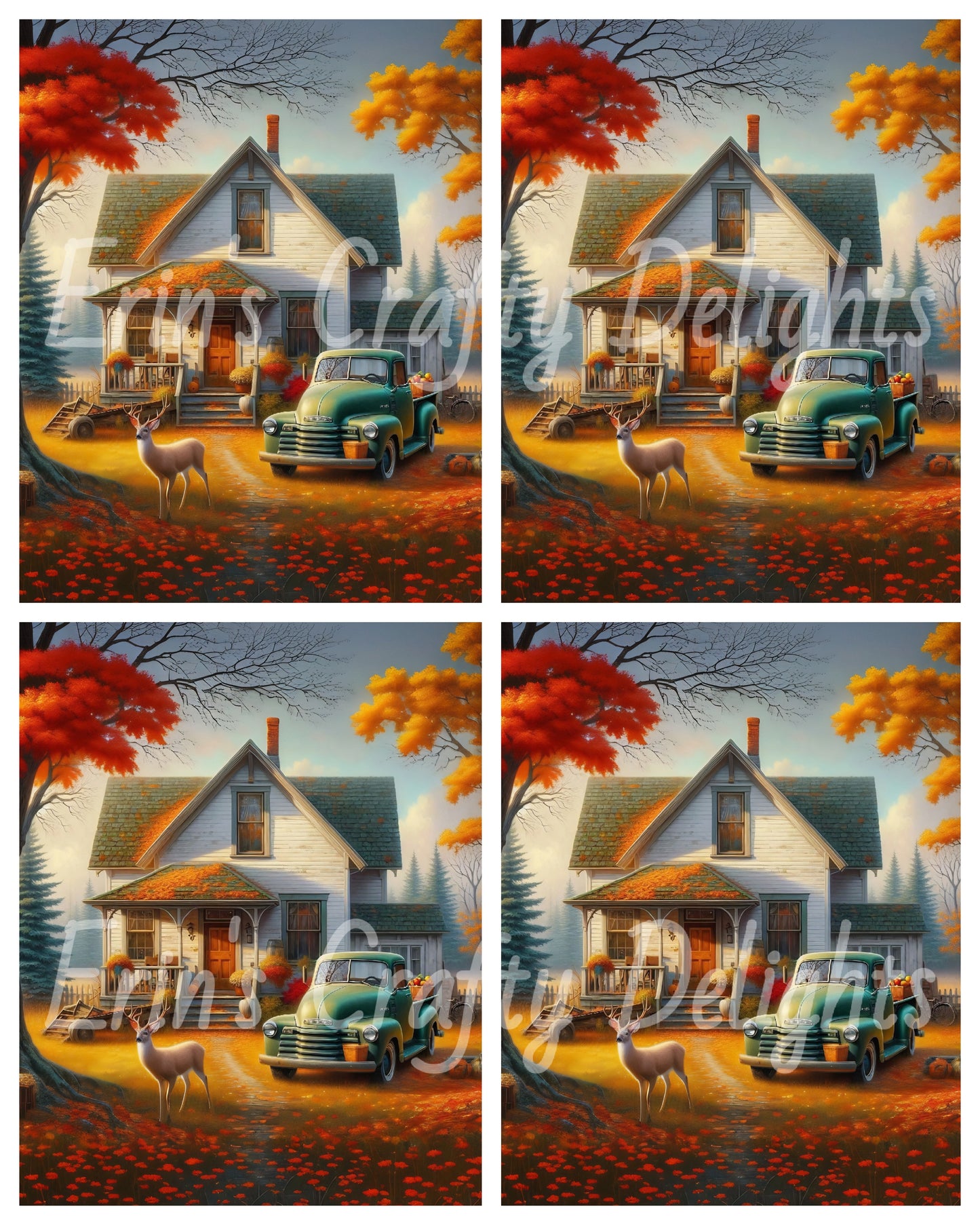 1 Autumn Green Truck and Farmhouse