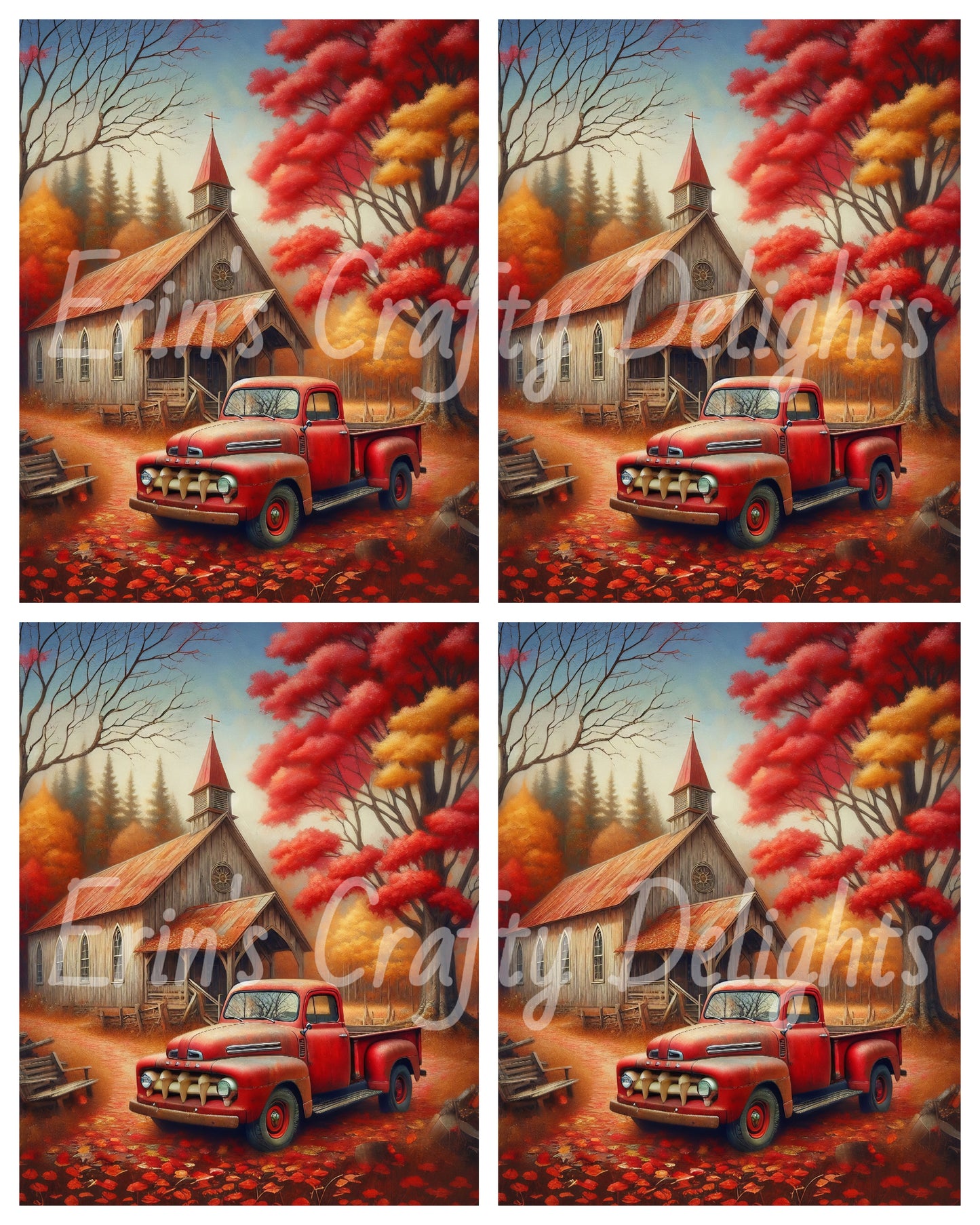 1 Autumn Red Truck and Church