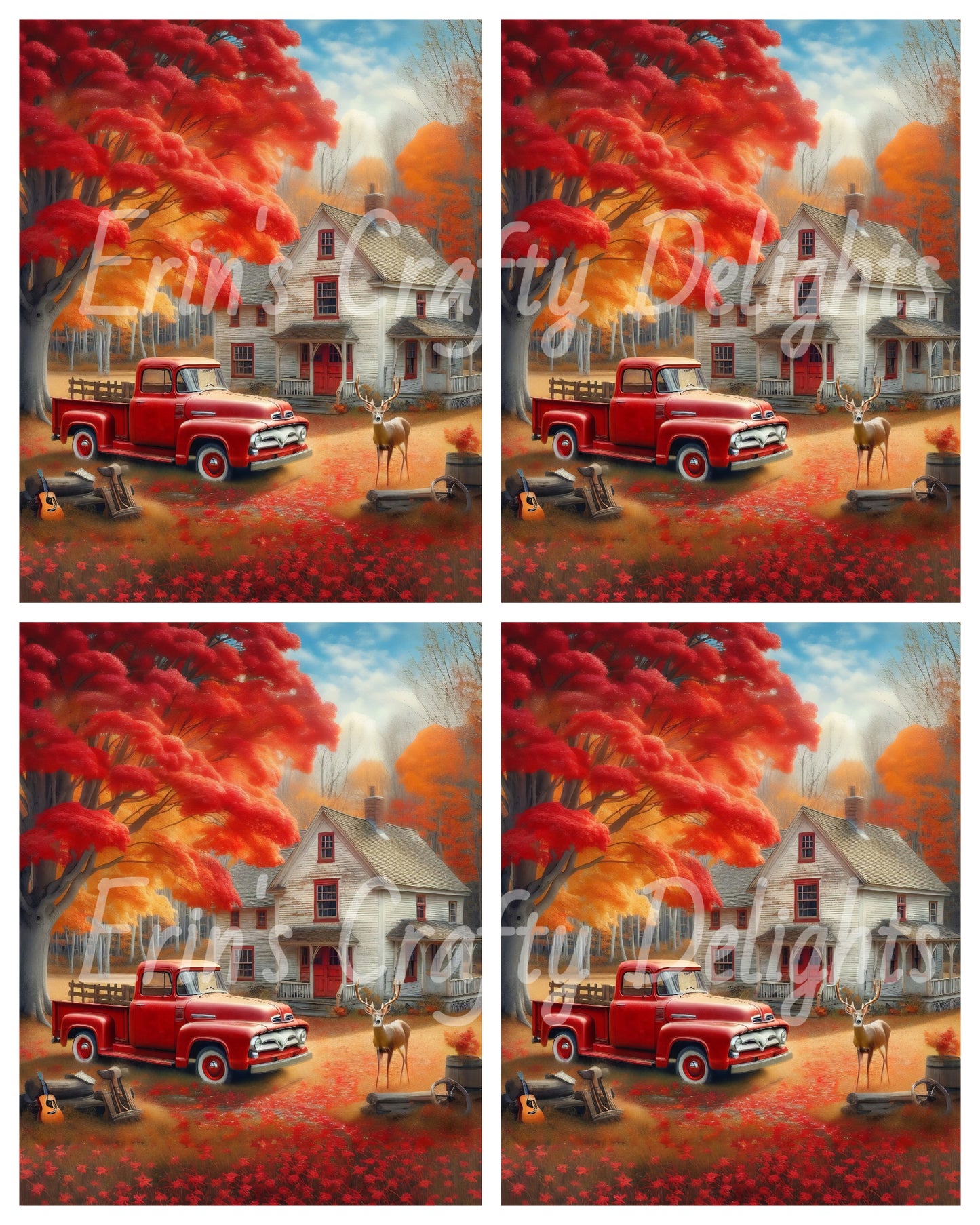 1 Autumn Red Truck and Farmhouse