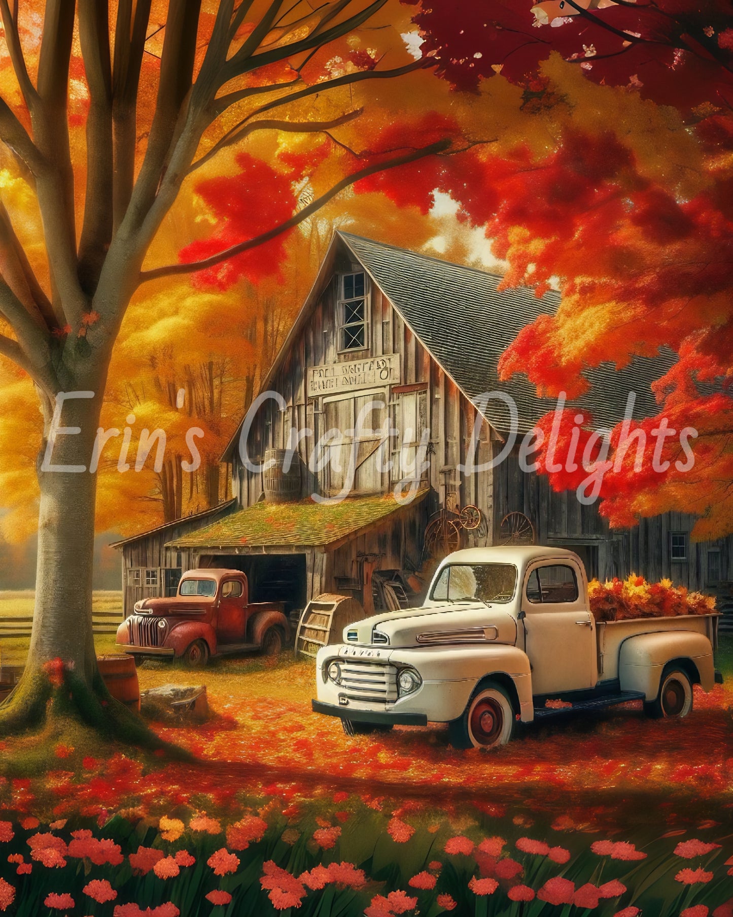 1 Autumn White Truck and Barn