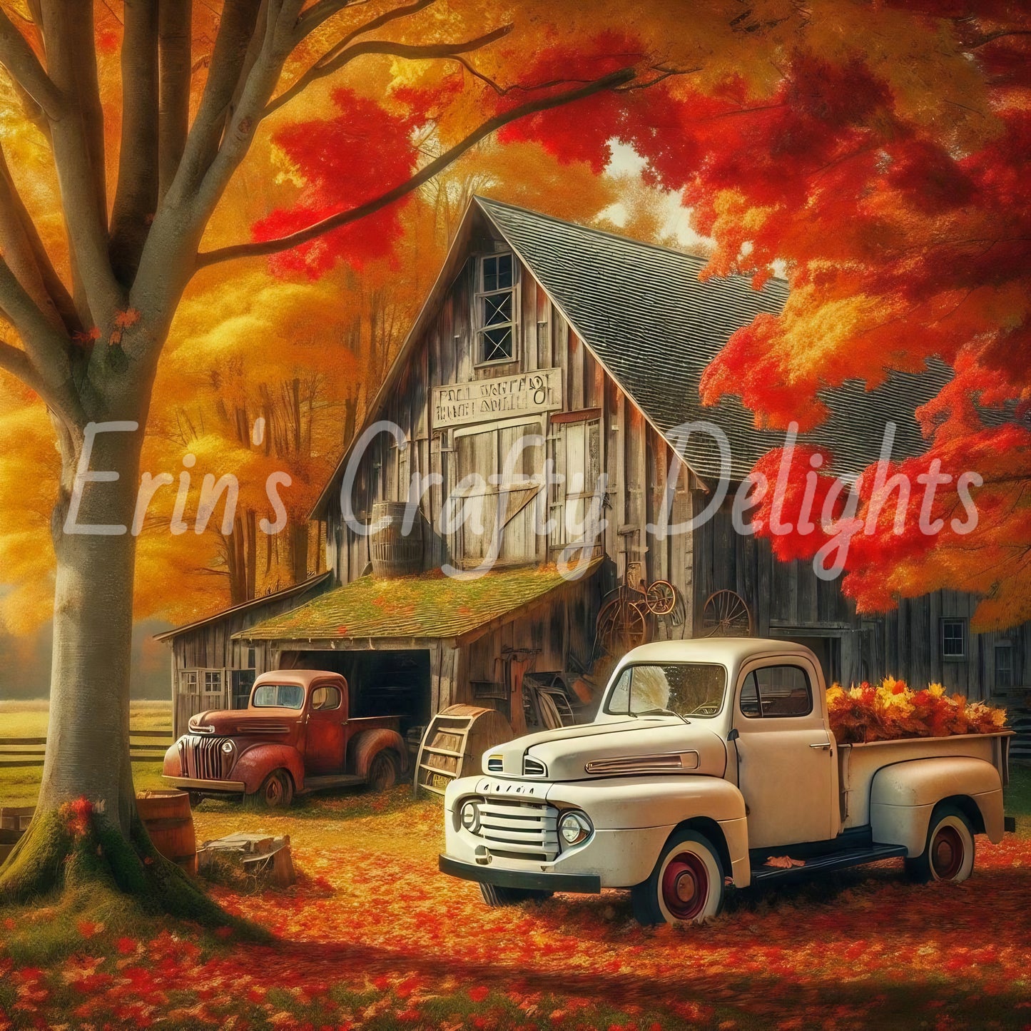 1 Autumn White Truck and Barn