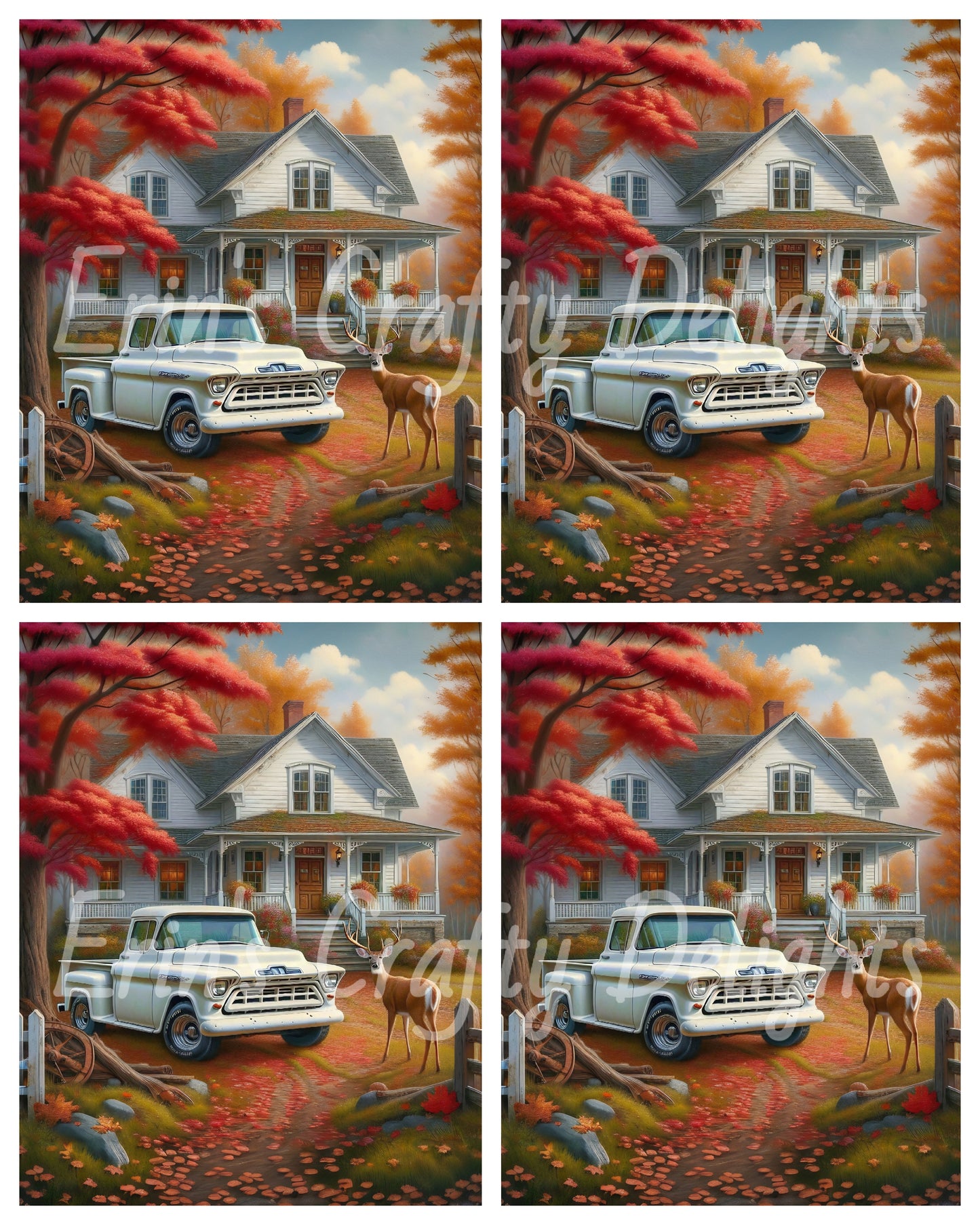 1 Autumn White Truck and Farmhouse