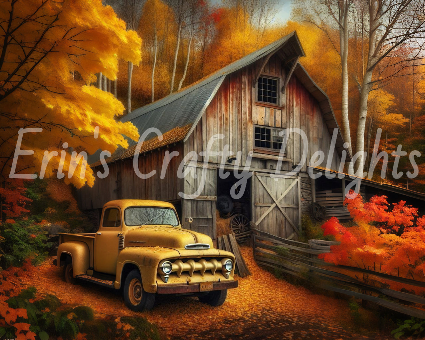 1 Autumn Yellow Truck and Barn