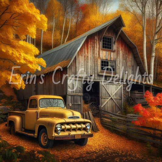 1 Autumn Yellow Truck and Barn